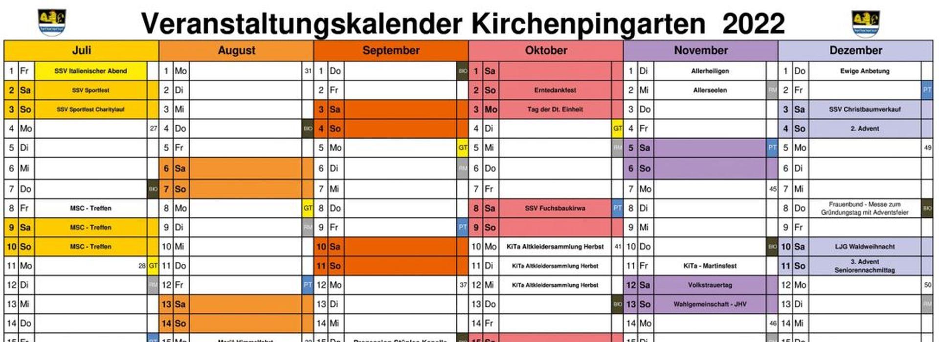 Veranstaltungskalender Kirchenpingarten